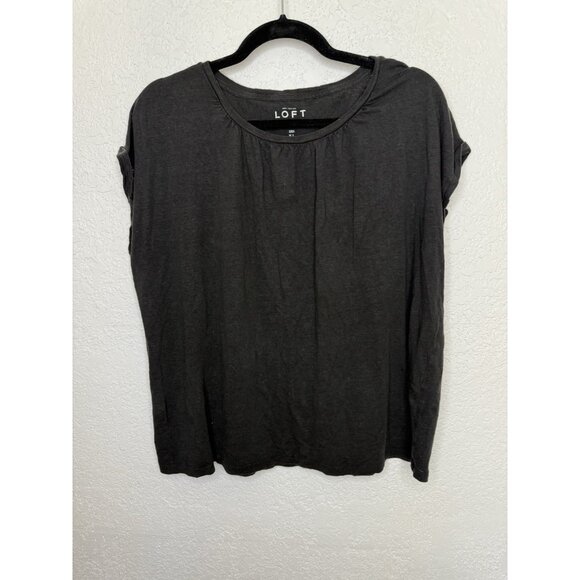 Ann Taylor Loft  Black 100% Linen Round Neck Short Sleeve T-Shirt Top XL O - Picture 1 of 4